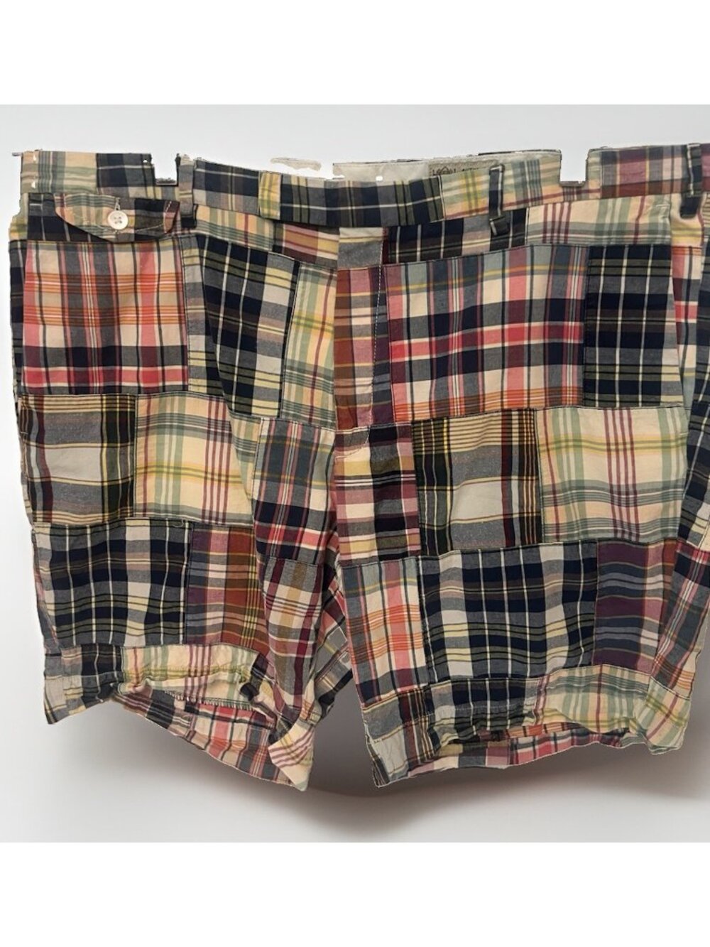 Vintage Y2K Polo Ralph Lauren Men's Madras Plaid Patchwork Cargo Shorts, Size 40